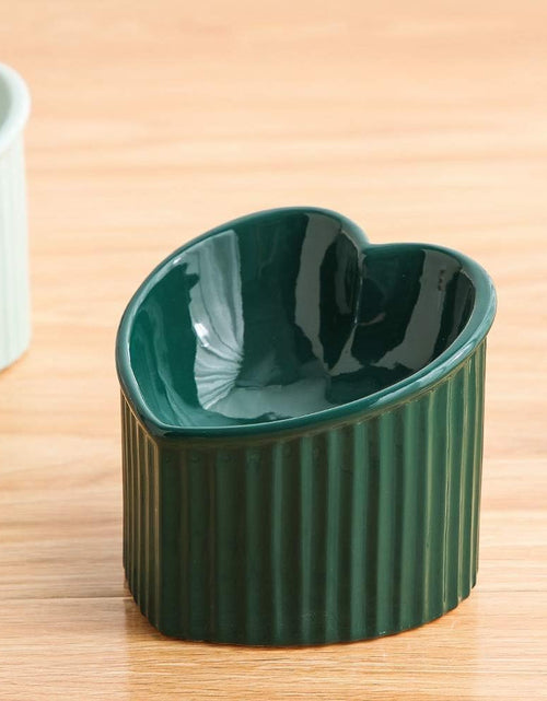 Load image into Gallery viewer, Dark Green Ceramic Raised Cat Bowls, Tilted Elevated Food or Water Bowls, Stress Free, Backflow Prevention, Dishwasher and Microwave Safe, Lead &amp; Cadmium Free
