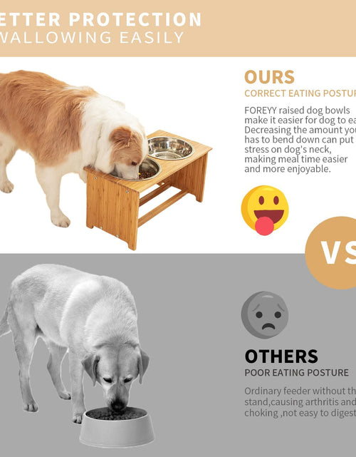 Load image into Gallery viewer, Raised Pet Bowls for Cats and Small Dogs, Bamboo Elevated Dog Cat Food and Water Bowls Stand Feeder with 2 Stainless Steel Bowls and anti Slip Feet (4'' Tall-20 Oz Bowl)

