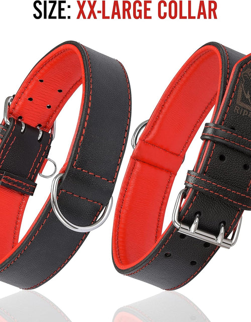 Load image into Gallery viewer, Riparo Genuine Leather Padded Dog Heavy Duty K-9 Adjustable Collar (XXL: 2” Wide for 26” - 29” Neck, Black/Red Thread)
