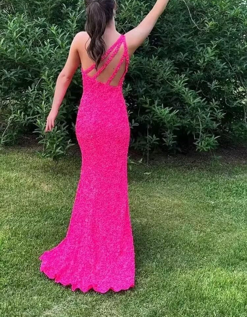 Load image into Gallery viewer, One Shoulder Sequin Prom Dresses High Slit Wedding Dresses for Women Formal Evening Dresses 2022
