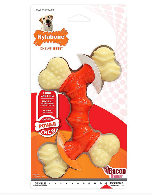 Load image into Gallery viewer, Double Bone Power Chew Toy for Dogs, Dog Toys for Aggressive Chewers, Bacon Flavor, X-Large - 50+ Lbs, 1 Count
