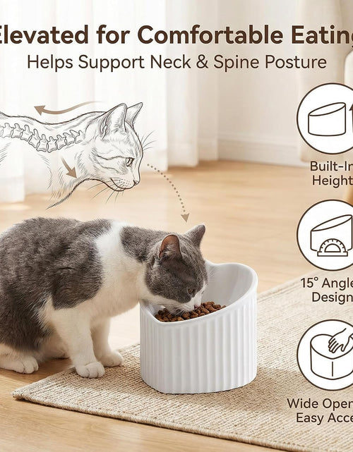 Load image into Gallery viewer, Dark Green Ceramic Raised Cat Bowls, Tilted Elevated Food or Water Bowls, Stress Free, Backflow Prevention, Dishwasher and Microwave Safe, Lead &amp; Cadmium Free
