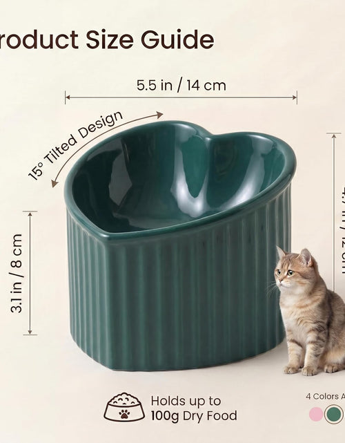 Load image into Gallery viewer, Dark Green Ceramic Raised Cat Bowls, Tilted Elevated Food or Water Bowls, Stress Free, Backflow Prevention, Dishwasher and Microwave Safe, Lead &amp; Cadmium Free
