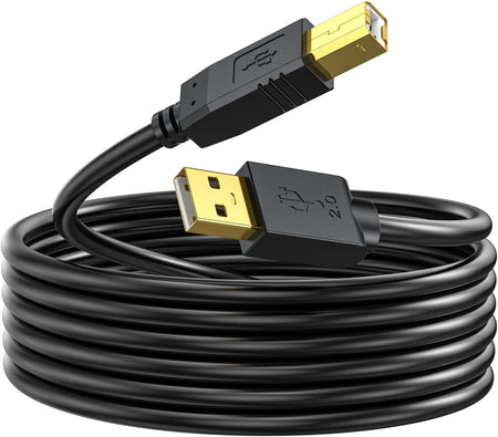 Printer Cable 25 Ft,  USB Printer Cable Cord Type A-Male to B-Male Printer USB Cable for Printer/Scanner-Gold-Plated