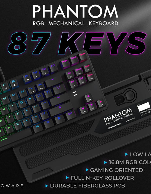 Load image into Gallery viewer, Phantom 87 Key RGB Mechanical Gaming Keyboard | Outemu Red Switch | 16.8M Color LED Lighting | 18 Pre-Set | Low Latency | N-Key Rollover | Software Customizable Keys | Wired USB Connection
