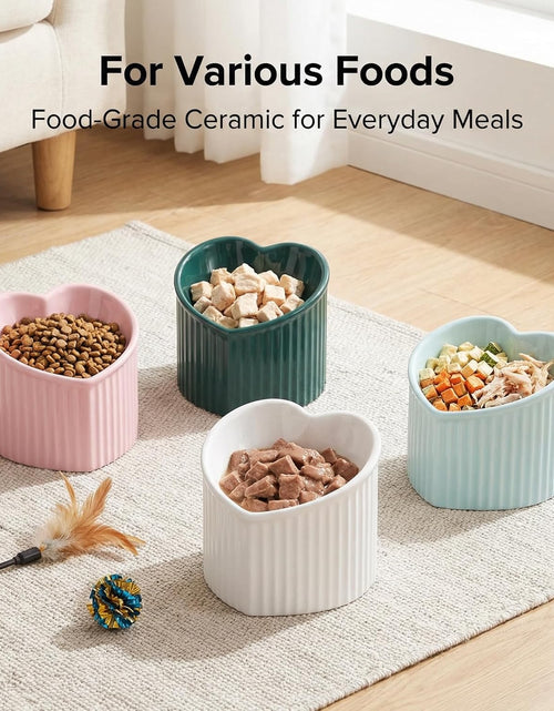 Load image into Gallery viewer, Dark Green Ceramic Raised Cat Bowls, Tilted Elevated Food or Water Bowls, Stress Free, Backflow Prevention, Dishwasher and Microwave Safe, Lead &amp; Cadmium Free
