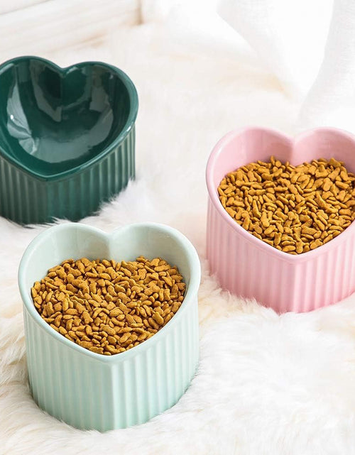 Load image into Gallery viewer, Dark Green Ceramic Raised Cat Bowls, Tilted Elevated Food or Water Bowls, Stress Free, Backflow Prevention, Dishwasher and Microwave Safe, Lead &amp; Cadmium Free
