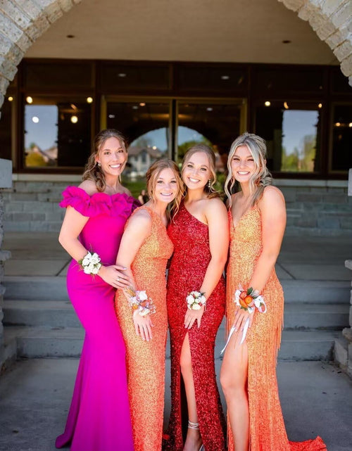 Load image into Gallery viewer, One Shoulder Sequin Prom Dresses High Slit Wedding Dresses for Women Formal Evening Dresses 2022
