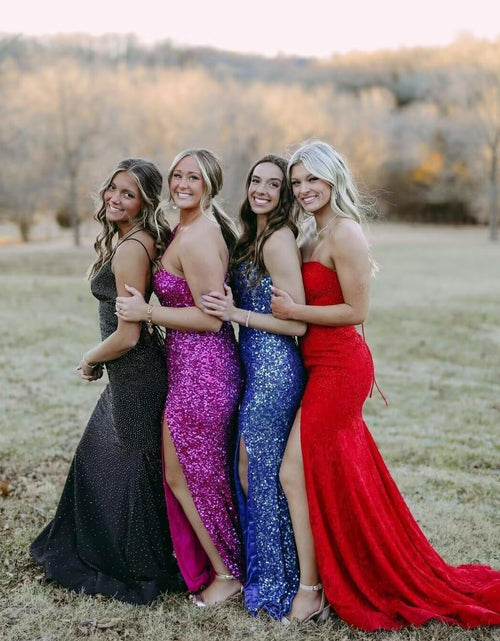 Load image into Gallery viewer, One Shoulder Sequin Prom Dresses High Slit Wedding Dresses for Women Formal Evening Dresses 2022
