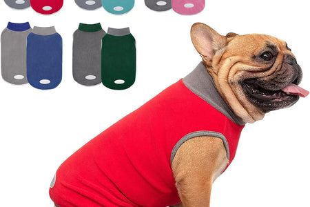 2 Pack Dog Fleece Sweater Stretchy Sweatshirt with Reflective Stripe Pullover Soft Jacket Pet Clothes Dog Sweaters for Small Dogs Cats Grey & Red
