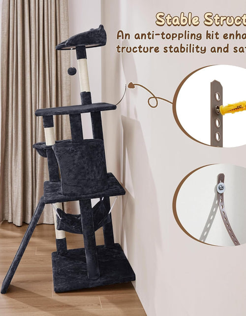 Load image into Gallery viewer, 63.5In Multi-Level Cat Tree Tower Condo with Scratching Posts, Platform &amp; Hammock, Cat Activity Center Play Furniture for Kittens, Cats &amp; Pets

