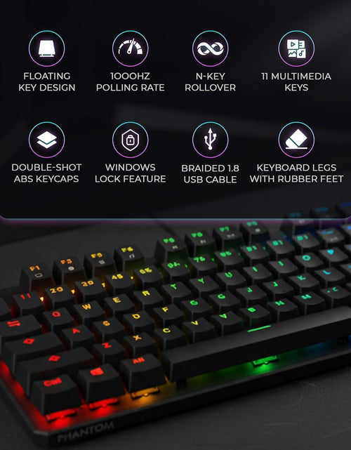 Load image into Gallery viewer, Phantom 87 Key RGB Mechanical Gaming Keyboard | Outemu Red Switch | 16.8M Color LED Lighting | 18 Pre-Set | Low Latency | N-Key Rollover | Software Customizable Keys | Wired USB Connection
