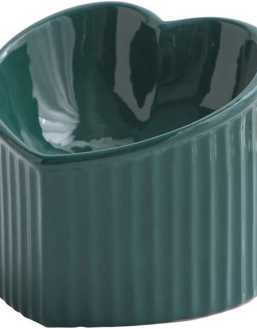 Load image into Gallery viewer, Dark Green Ceramic Raised Cat Bowls, Tilted Elevated Food or Water Bowls, Stress Free, Backflow Prevention, Dishwasher and Microwave Safe, Lead &amp; Cadmium Free
