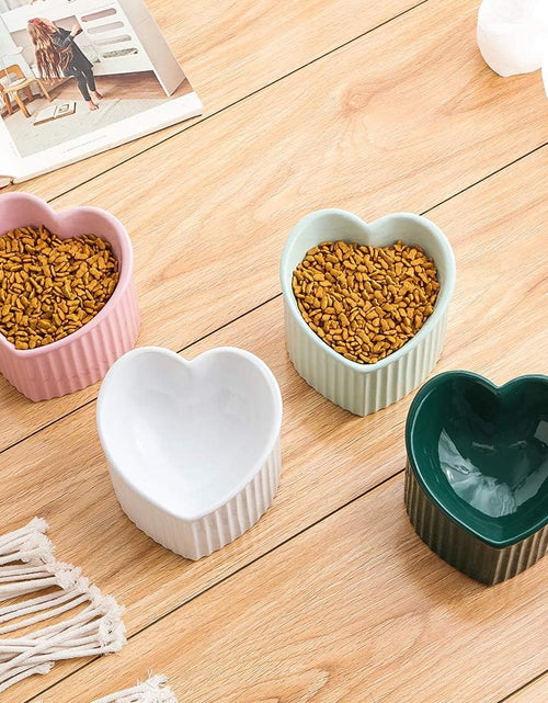 Load image into Gallery viewer, Dark Green Ceramic Raised Cat Bowls, Tilted Elevated Food or Water Bowls, Stress Free, Backflow Prevention, Dishwasher and Microwave Safe, Lead &amp; Cadmium Free
