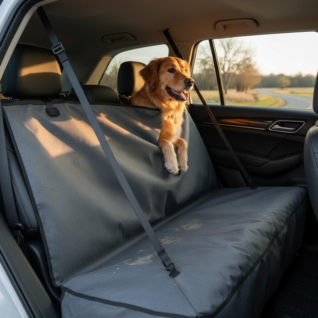 Dog Car Seat Cover, Back Seat Cover for Dogs Pet Car Seat Protector Waterproof Bench Car Seat Cover, Non-Slip Reat Seat Cover Fits Middle Armrest for Most Cars Trucks Suvs - Black