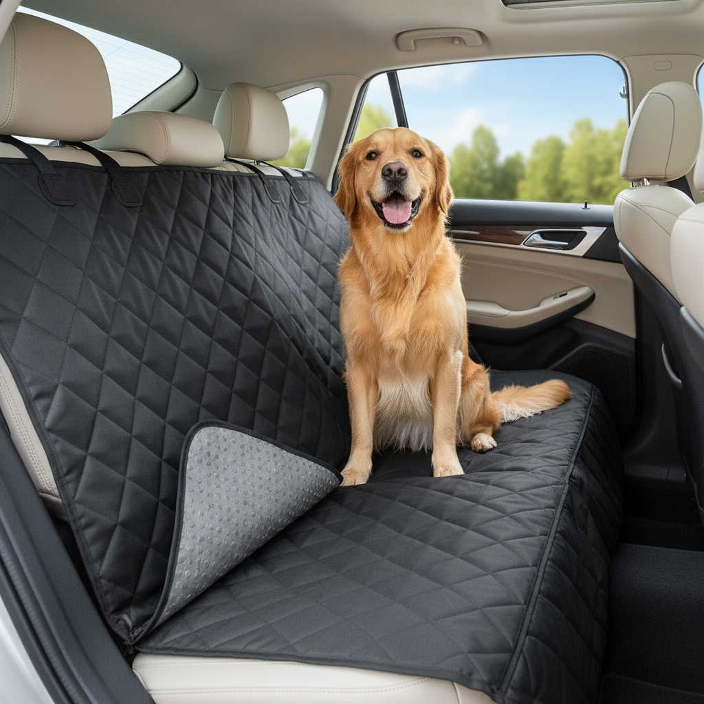 Dog Car Seat Cover, Back Seat Cover for Dogs Pet Car Seat Protector Waterproof Bench Car Seat Cover, Non-Slip Reat Seat Cover Fits Middle Armrest for Most Cars Trucks Suvs - Black