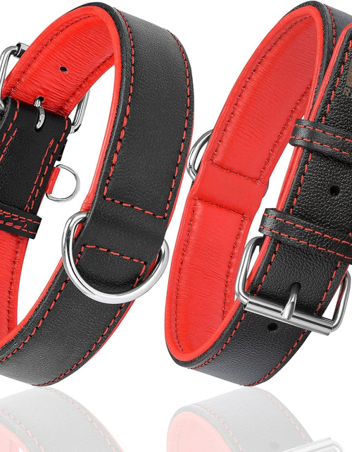 Load image into Gallery viewer, Riparo Genuine Leather Padded Dog Heavy Duty K-9 Adjustable Collar (XXL: 2” Wide for 26” - 29” Neck, Black/Red Thread)
