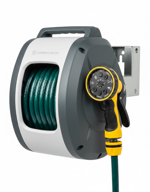 Load image into Gallery viewer, 10/20M Automatic Rewind Hose Reel with 7 Pattern Hose Nozzle for Car Garden
